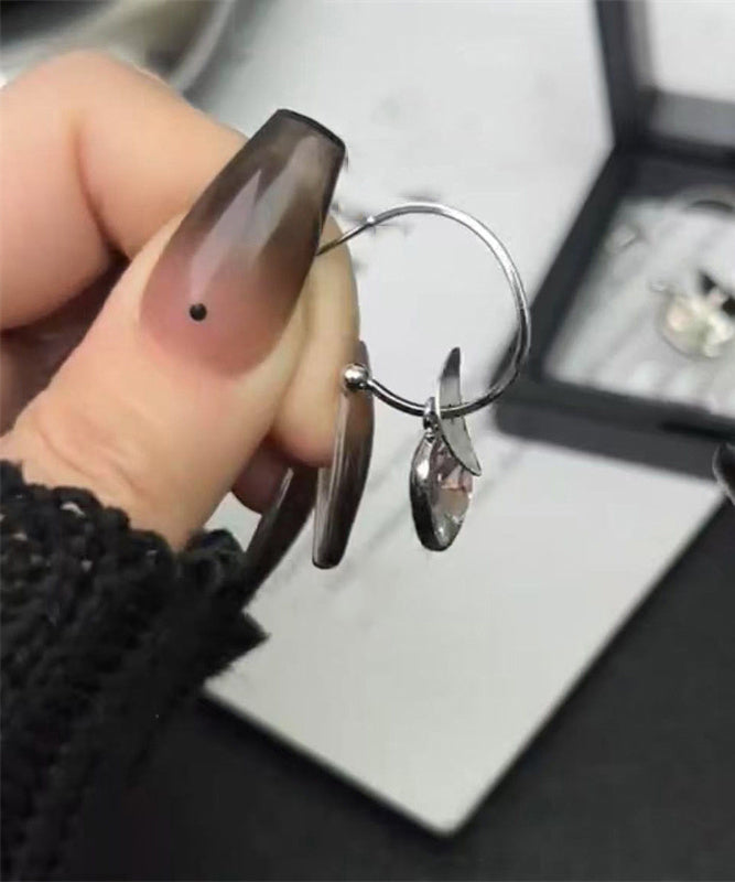 Simple Silk Stainless Earrings Crystal Steel Disk Drop