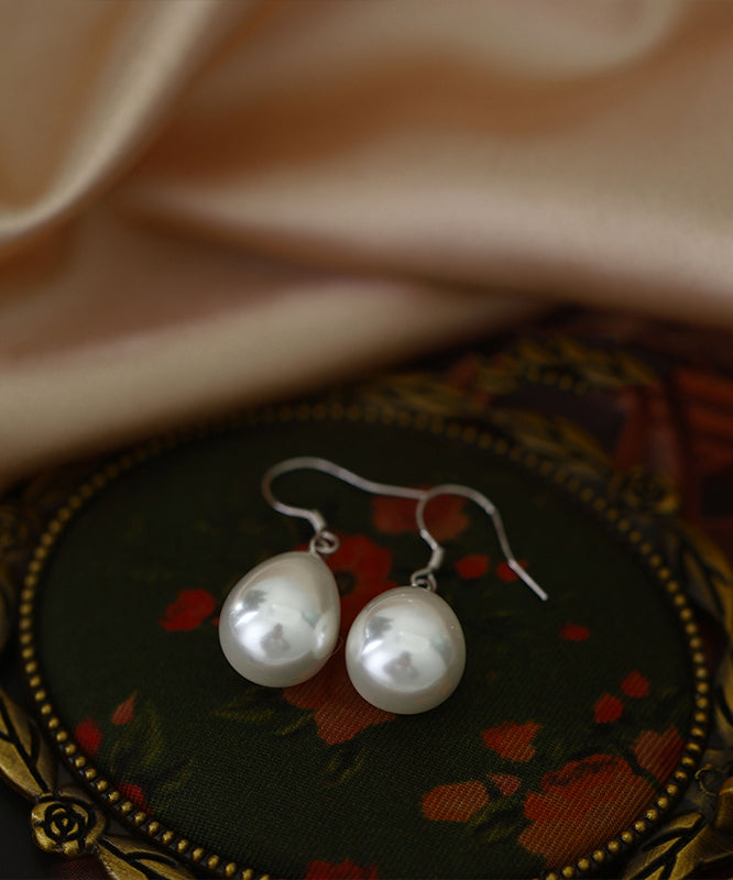 Sterling Earrings Silk Simple Pearl Silver Drop