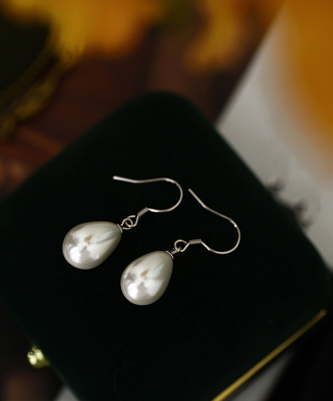 Sterling Earrings Silk Simple Pearl Silver Drop
