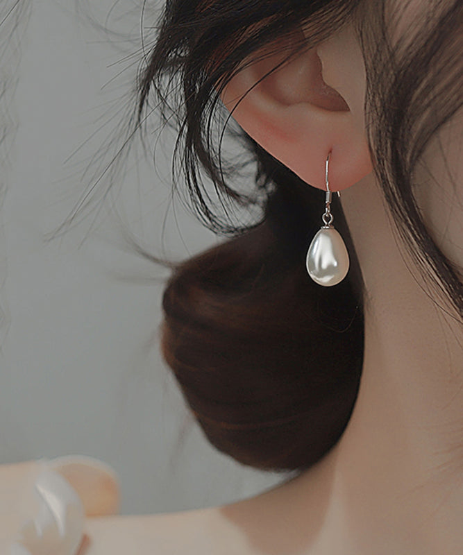 Sterling Earrings Silk Simple Pearl Silver Drop