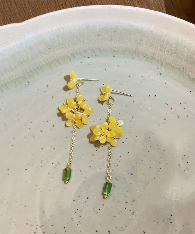Gelbe Blume Tropfen Quaste Ohrringe Skinny Acryl Osmanthus