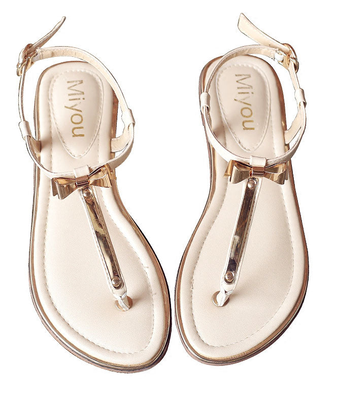 Beige Leather Stylish Flops Splicing Faux Flip Bow