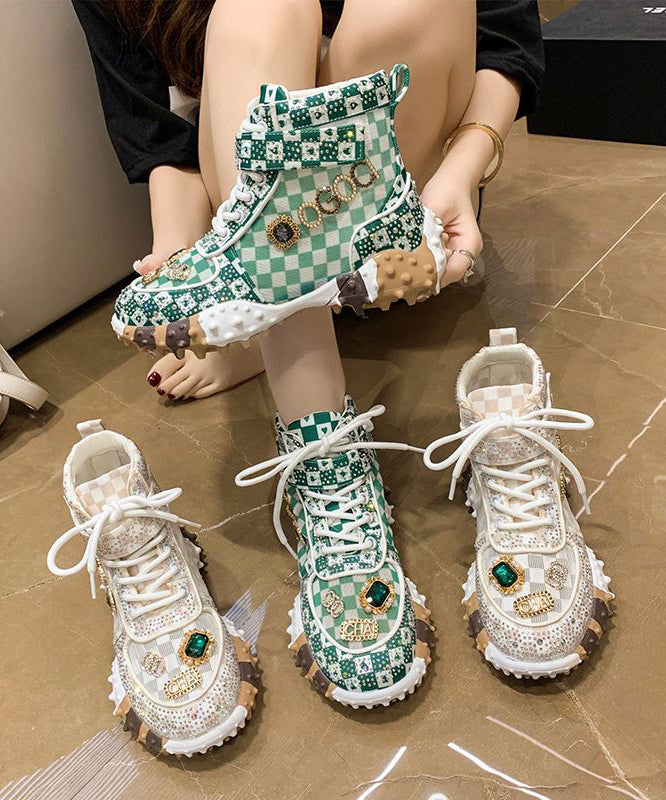 Mesh Atmungsaktive Flache Schuhe Zirkon Füße Grün Stilvolle Spleißen