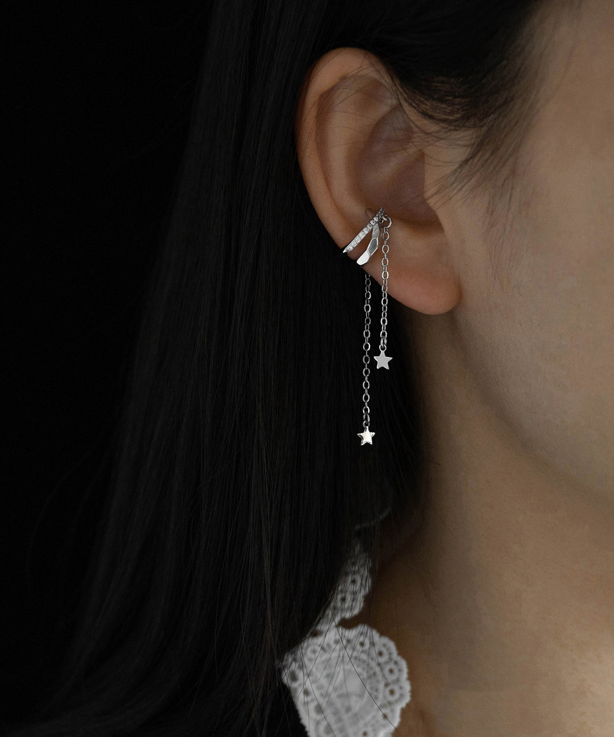 Silk Drop Stylish Zircon Tassel Star Earrings Copper