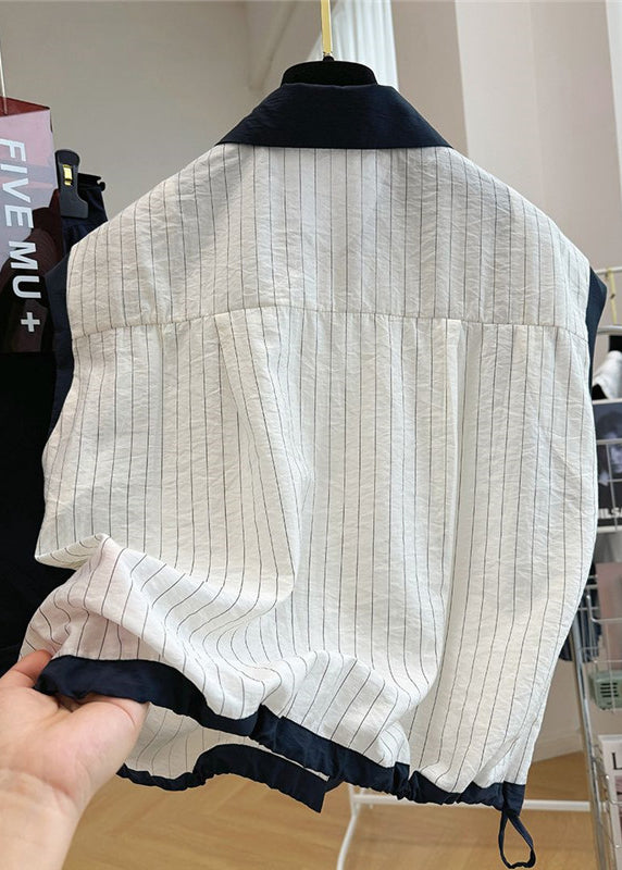 Beach Striped Patchwork Sleeveless White Stylish Cotton Vest