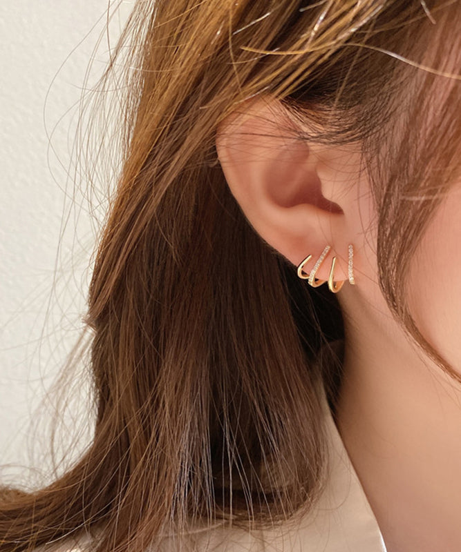 Zircon Copper Gold Unique Alloy Stud Earrings
