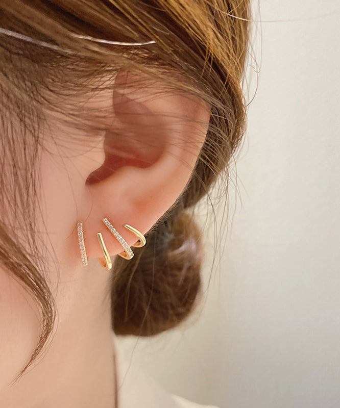 Zircon Copper Gold Unique Alloy Stud Earrings