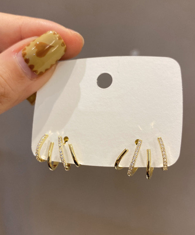 Zircon Copper Gold Unique Alloy Stud Earrings