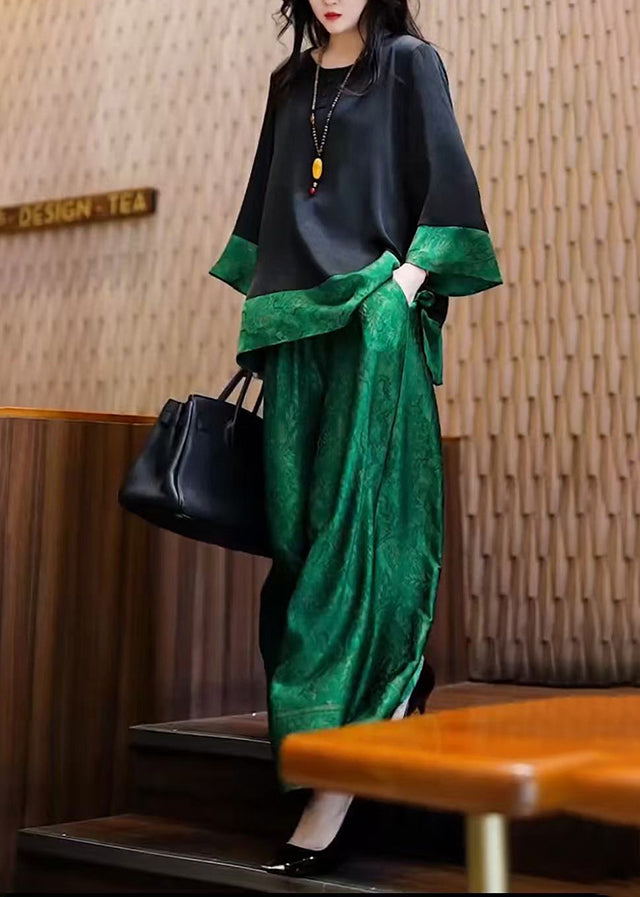 Two Peacock Unique Summer Piece Silk Oversized Patchwork Green Set
