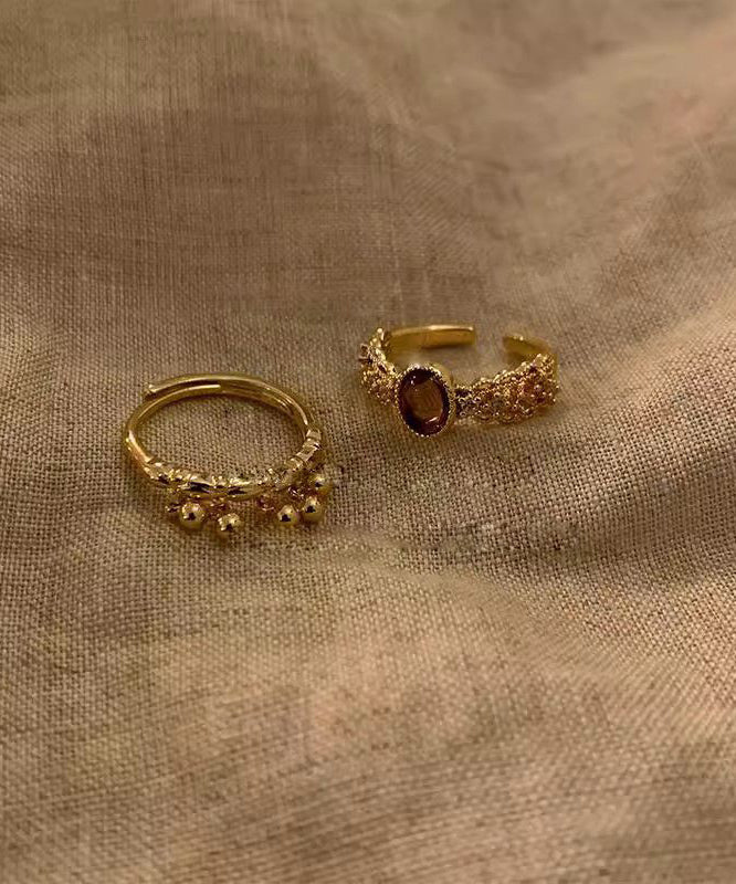 Rings Two-Piece Sterling Vintage Set Silver Open Overgild Gold