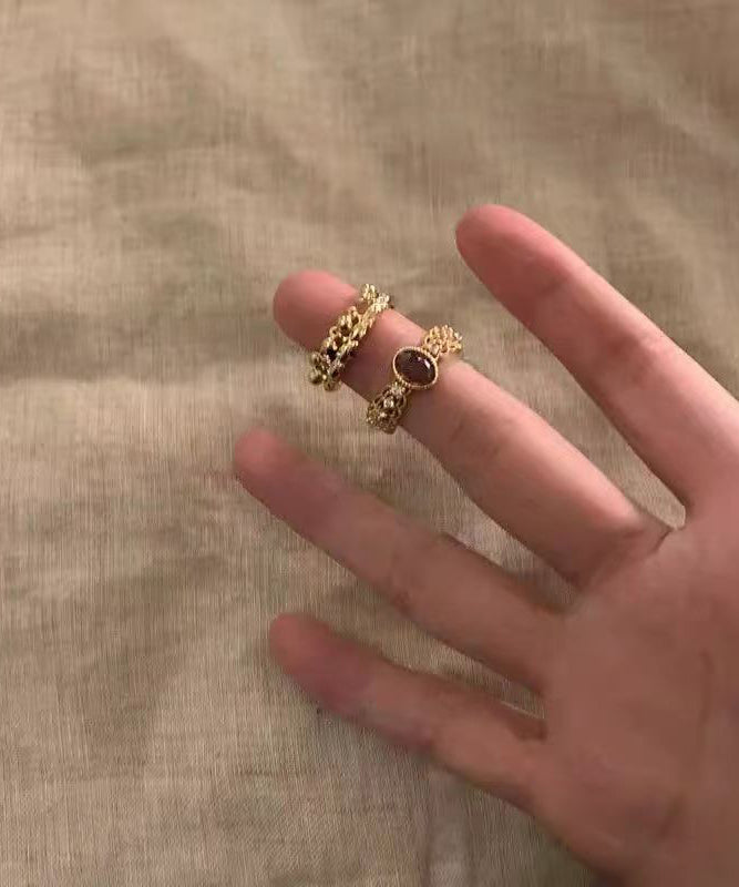 Rings Two-Piece Sterling Vintage Set Silver Open Overgild Gold