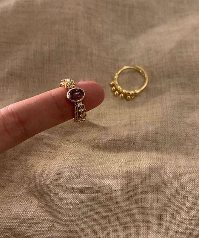 Rings Two-Piece Sterling Vintage Set Silver Open Overgild Gold