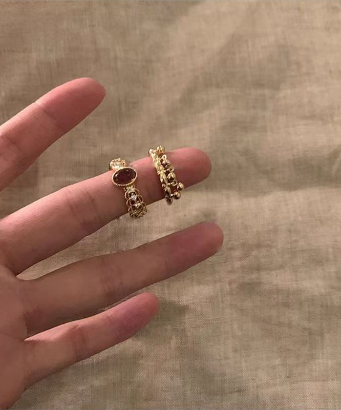 Rings Two-Piece Sterling Vintage Set Silver Open Overgild Gold