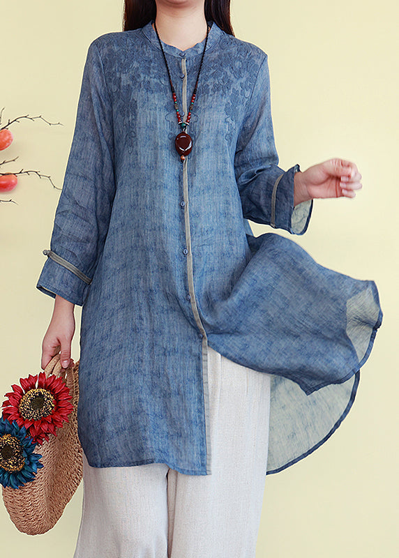 Thin Patchwork Button Blouses Linen Green Vintage