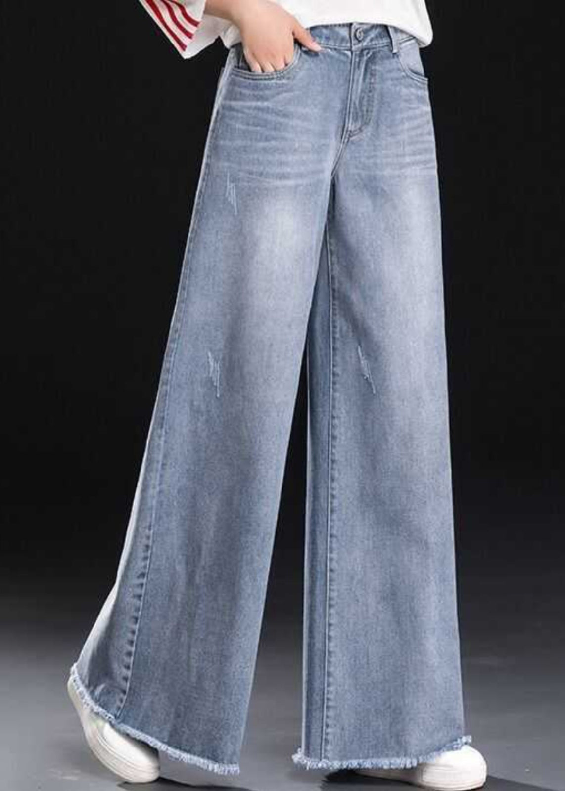 Hose Denim Leicht Sommer Quaste Blau Damen Gerade