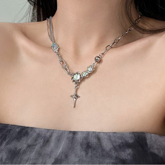 Necklace Rhinestone Pendant Stainless Star Moonstone Steel