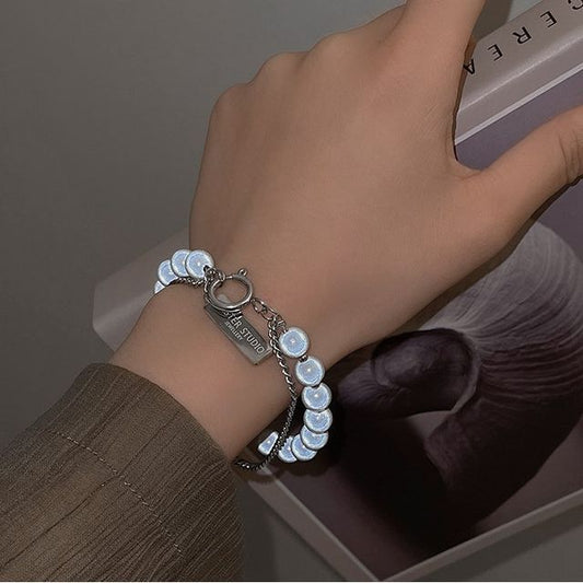 Bead Reflective Alloy Bracelet Layered