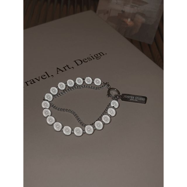 Bead Reflective Alloy Bracelet Layered
