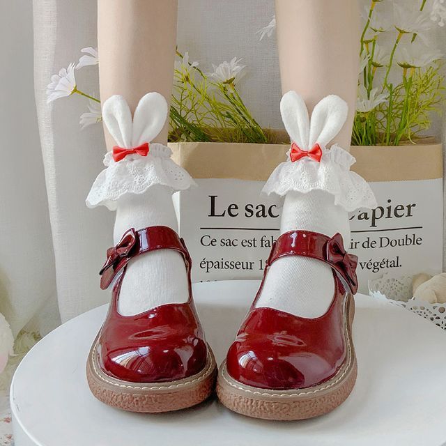 / Rabbit Ear Socks of 2 Bow Accent Set