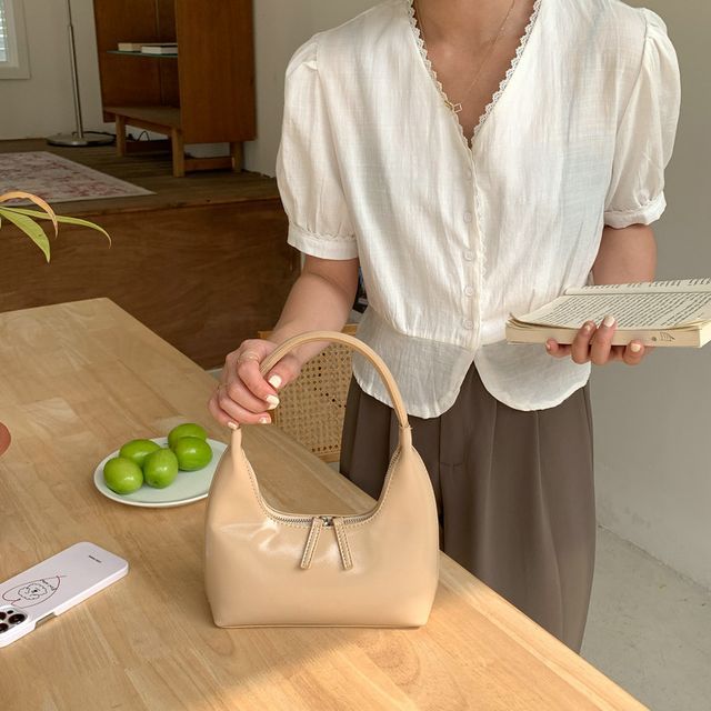 Shoulder Faux Plain Zip Bag Leather