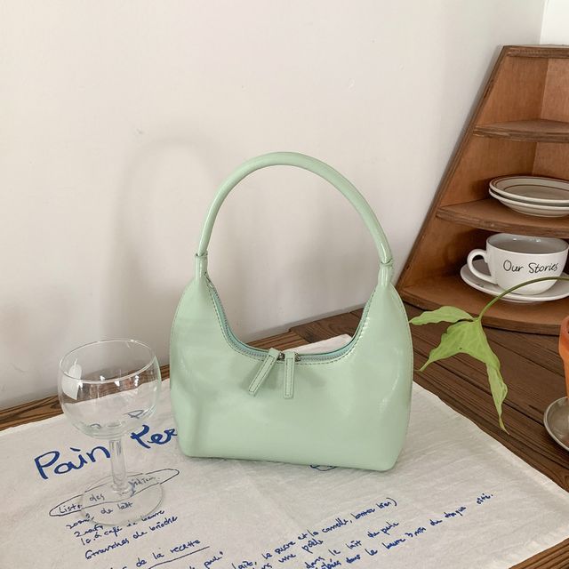Shoulder Faux Plain Zip Bag Leather