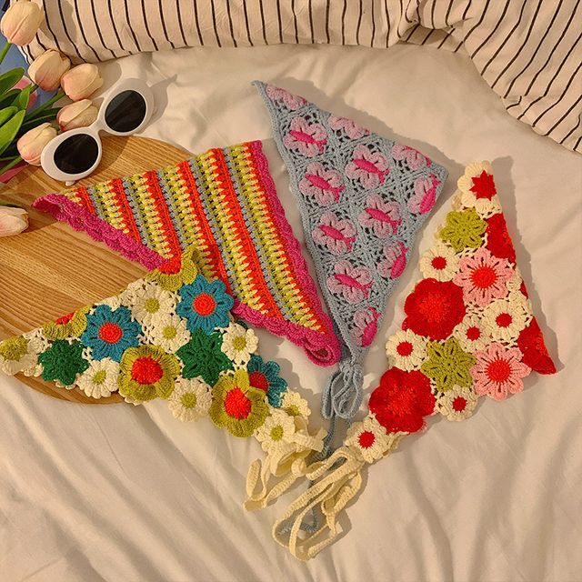 Head Embroidered Scarf Floral Lace Crochet