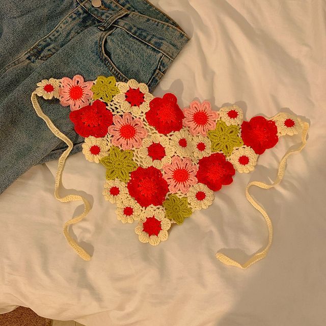 Head Embroidered Scarf Floral Lace Crochet