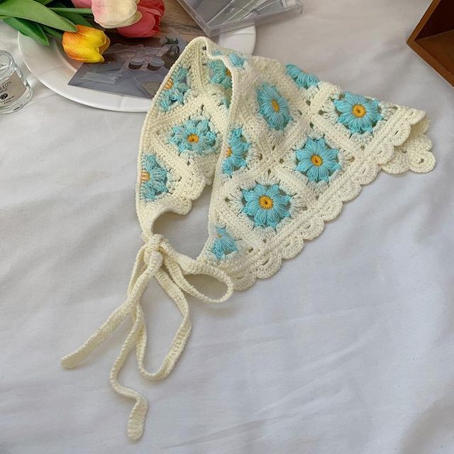 Head Embroidered Scarf Floral Lace Crochet