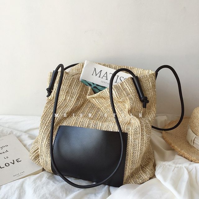 Bag Applique Straw Tote