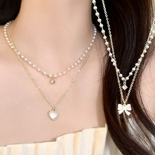 Layered Necklace Pearl Faux