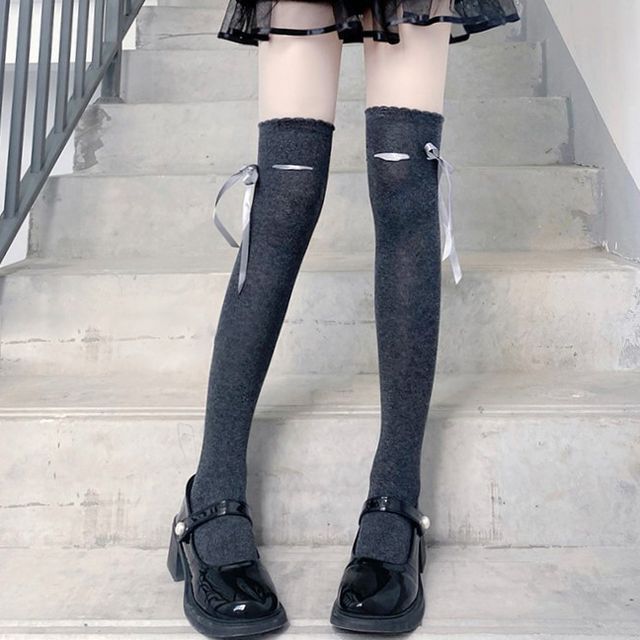 Over-The-Knee Bow Accent Socks