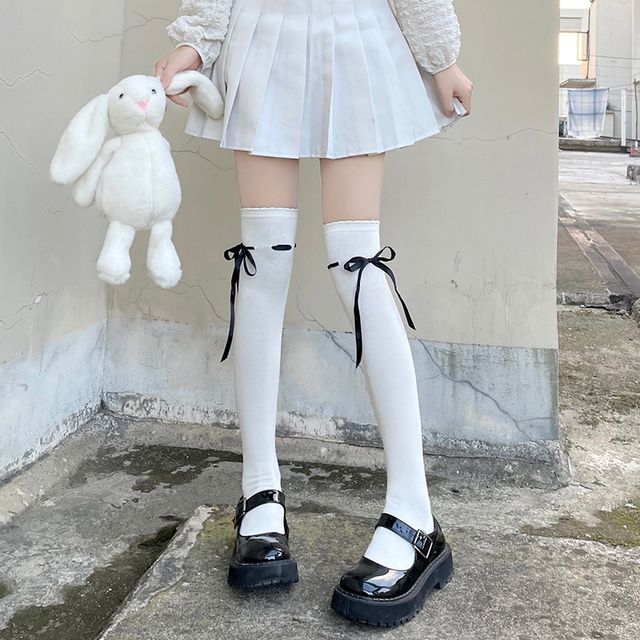 Over-The-Knee Bow Accent Socks