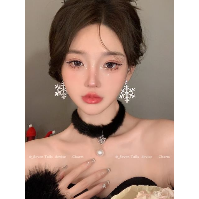 Set / Tree Bracelet Fluffy Drop Christmas Snowflake Earring Choker Chandelier