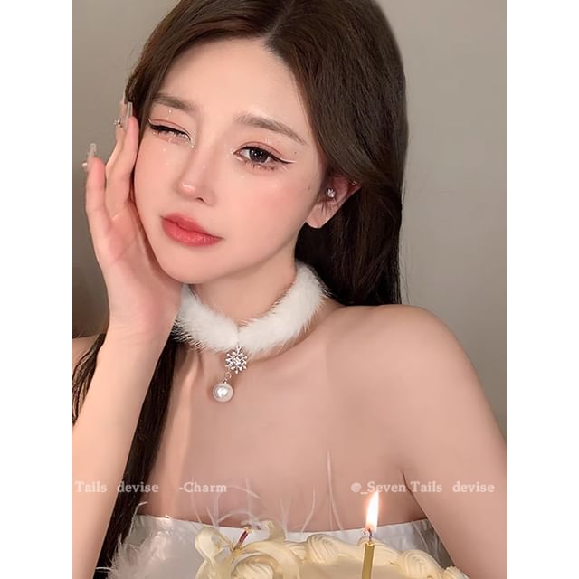Set / Tree Bracelet Fluffy Drop Christmas Snowflake Earring Choker Chandelier