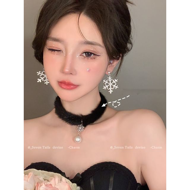 Set / Tree Bracelet Fluffy Drop Christmas Snowflake Earring Choker Chandelier