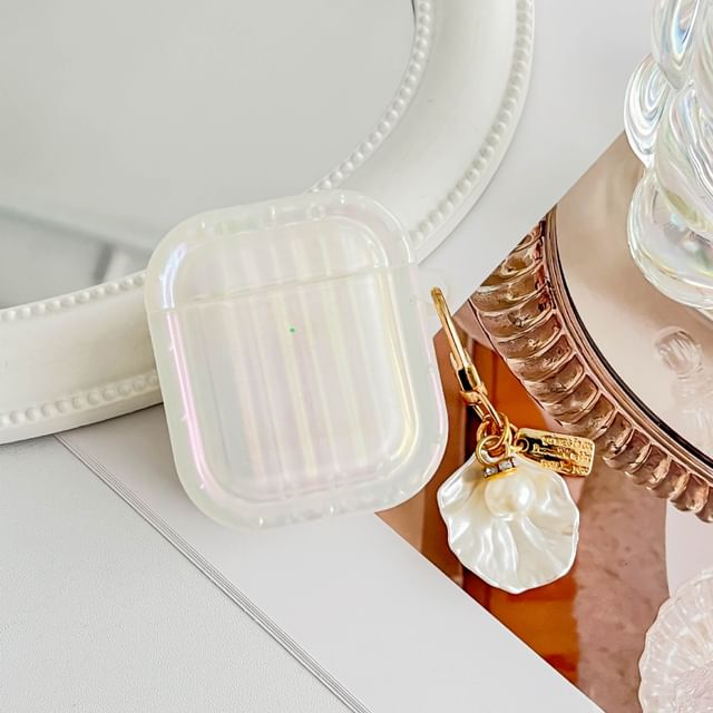 スキンイヤホンシェル / AirPods ホワイトパールストライプケース テクスチャーチャーム プロ付き