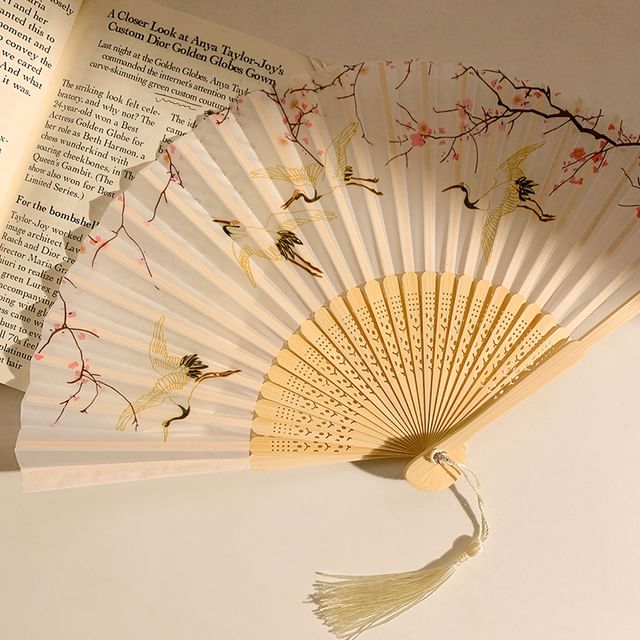 (Various Foldable Designs) Fan Print Bamboo Hand