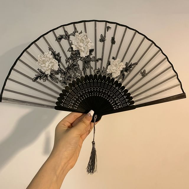 (Various Foldable Designs) Fan Print Bamboo Hand