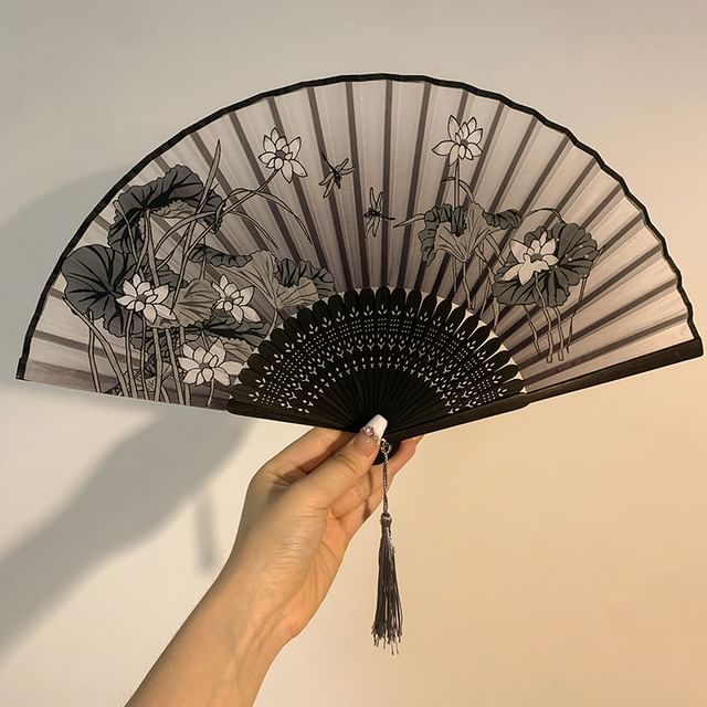 (Various Foldable Designs) Fan Print Bamboo Hand