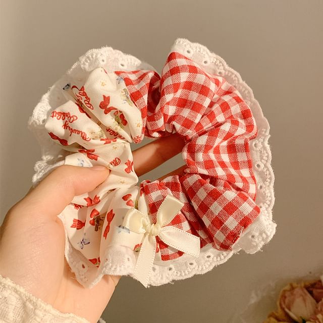(Various Floral Cherry Bandana Scrunchie / Trim Designs) Lace