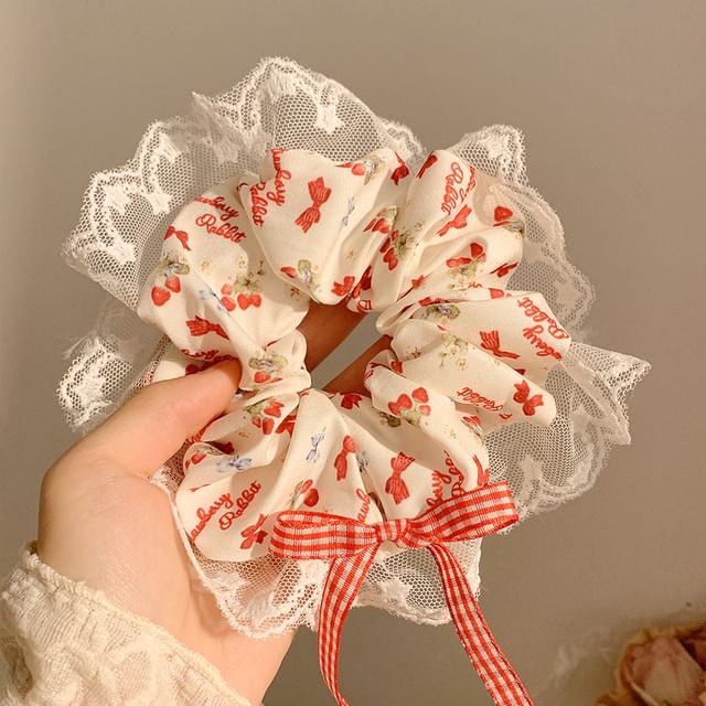 (Various Floral Cherry Bandana Scrunchie / Trim Designs) Lace