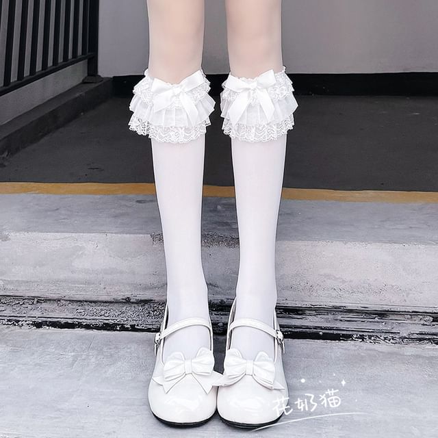 Bow Trim Socks Plain Lace