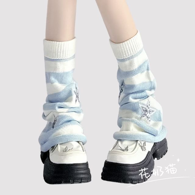 Applique Leg Warmers Star Knit Striped