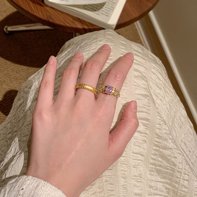 Alloy Ring Set Brushed Open / Rhinestone