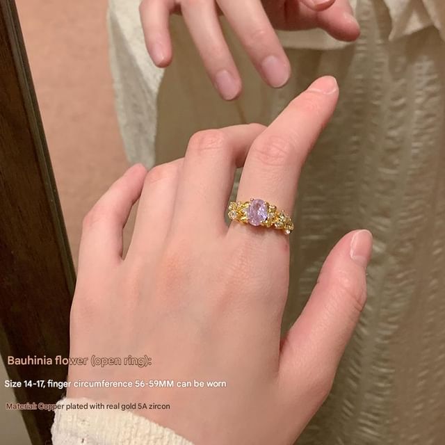 Alloy Ring Set Brushed Open / Rhinestone