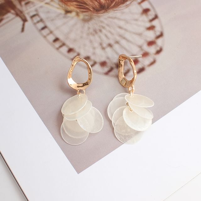 / Earring Shell Drop On Disc Clip