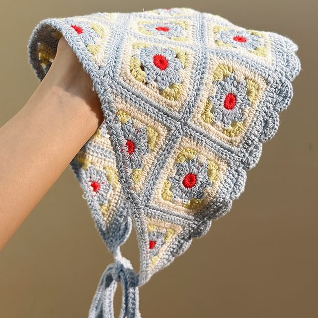 Triangle Knit Plaid Head Floral Scarf