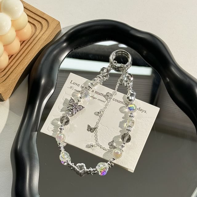 Strap Faux Phone Butterfly Pearl Crystal