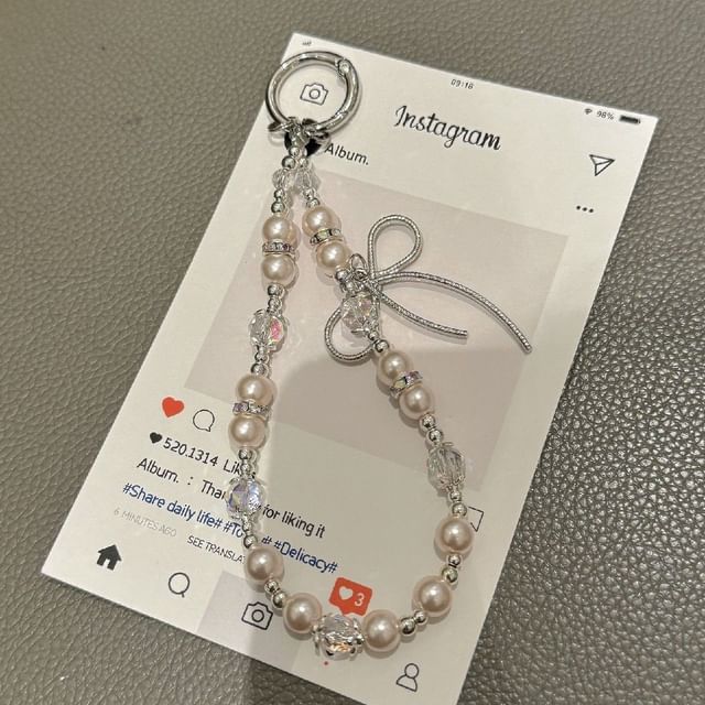 Faux Pearl Bow Pad with Lanyard Phone Strap