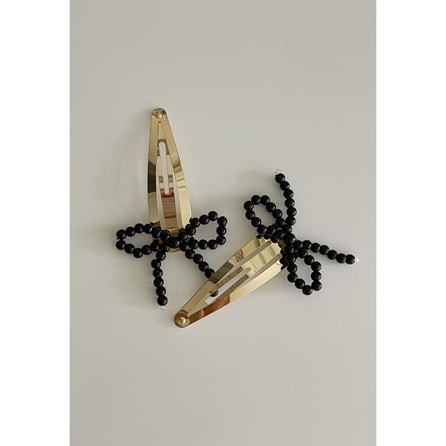 Set Clip Hair Beaded Alloy Bow
